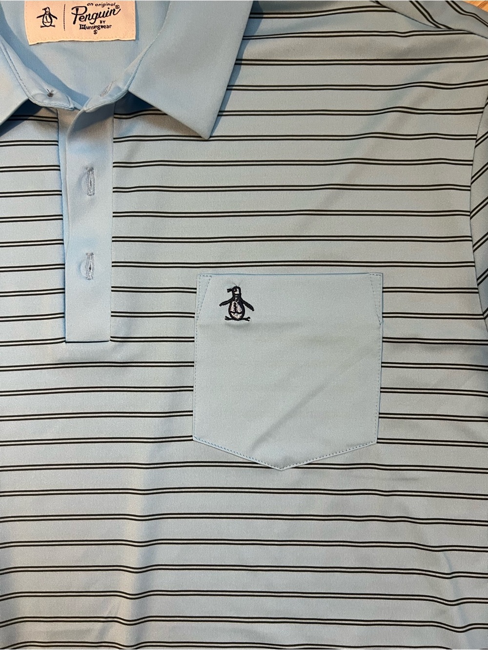 Original Penguin Light Blue Polo with Navy Stripe Detail - Picture 3 of 3